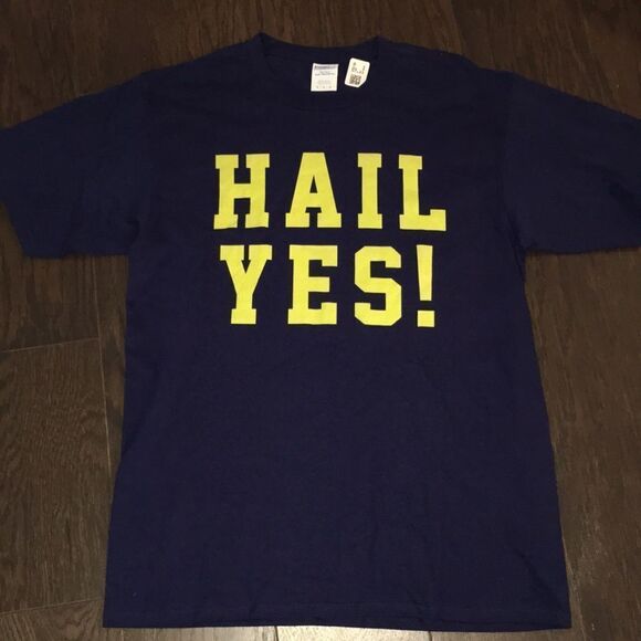 Hail Yes! Blue & Maize Lettered Michigan Wolverines Statement Tee T shirt M - Picture 1 of 2